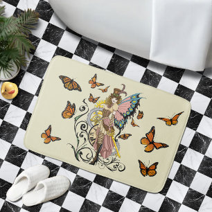 Steampunk Fairy Yellow Clock Gears Bath Mat