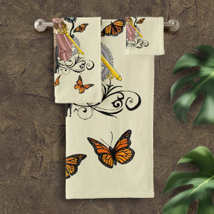 Steampunk Fairy Yellow Clock Gears Bath Towel Set