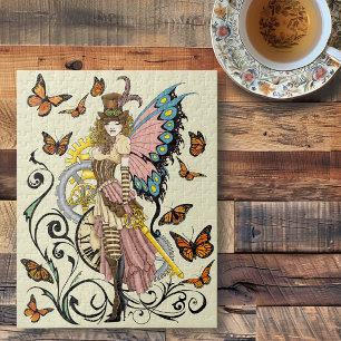 Steampunk Fairy Yellow Clock Gears Jigsaw Puzzle