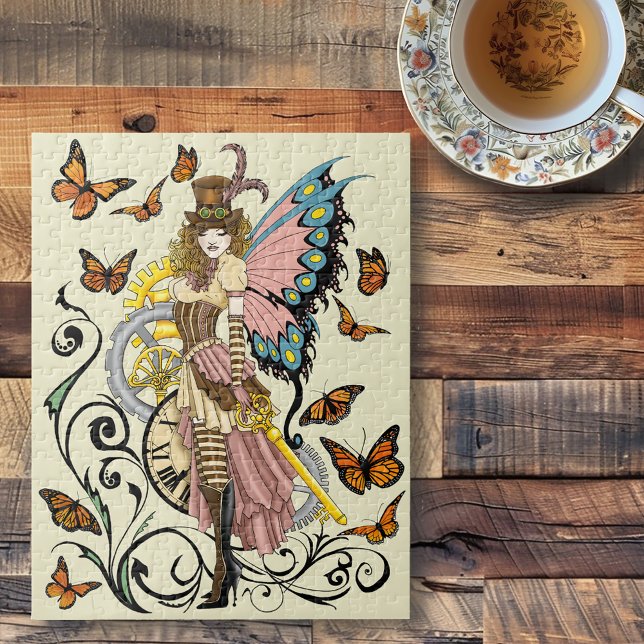 Steampunk Fairy Yellow Clock Gears Jigsaw Puzzle (Creator Uploaded)