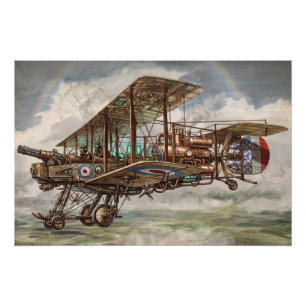 Steampunk Fantasy Aircraft Illustration Poster