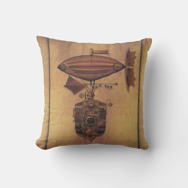 Steampunk Fantasy Airship Oceania Maiden Voyage Cushion (Front)