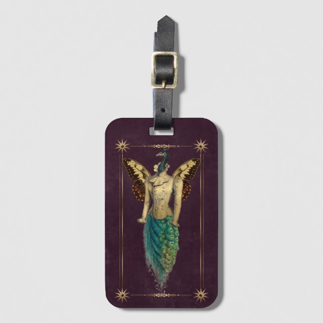 Steampunk Fantasy Peacock Luggage Tag (Front Vertical)