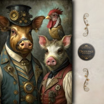 Steampunk Farm Animal Whimsical Vintage Decoupage