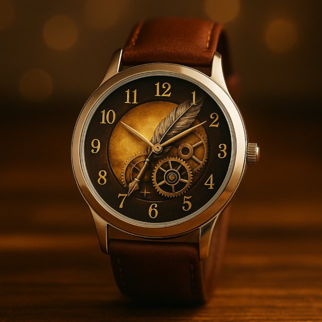 Steampunk Feather Clock – Antique Gold Art Watch (Creator Uploaded)