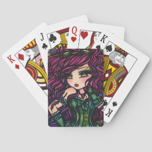 Steampunk Feather Goggle Girl Art Playing Cards
