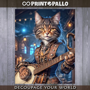 Steampunk female cat playing banjo - tissue paper