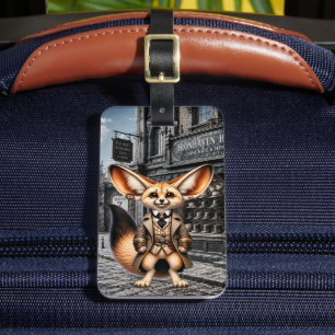 Steampunk Fennec Fox Gentleman at Hatter Shop Luggage Tag