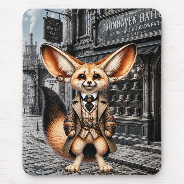 Steampunk Fennec Fox Gentleman at Hatter Shop Mouse Mat (Front)