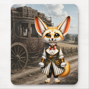 Steampunk Fennec Fox Gentlewoman & Stagecoach Mouse Mat