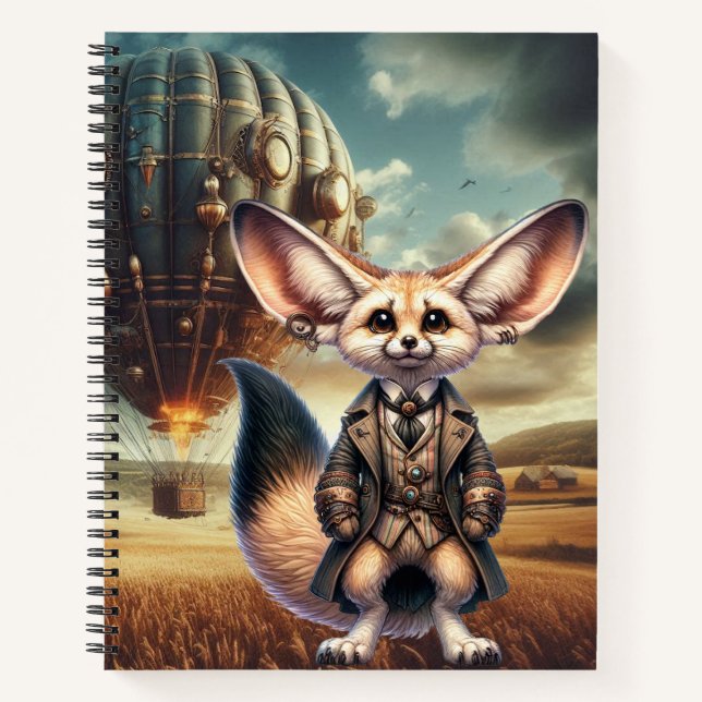 Steampunk Fennec Fox Spiral Notebook (Front)