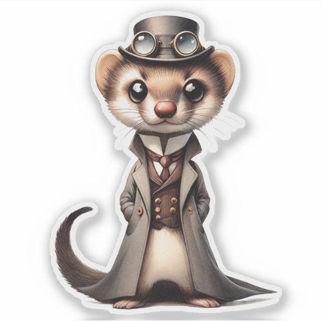 Steampunk Ferret Transparent Sticker (Front)