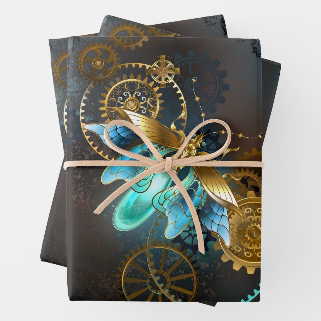 Steampunk Firefly Wrapping Paper Sheet (In situ)