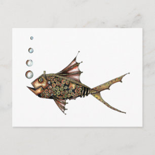 Steampunk fish postcard