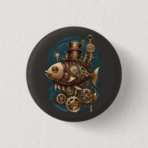 Steampunk Fish Vintage Retro Style 3 Cm Round Badge