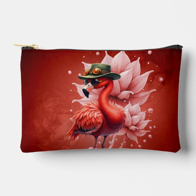 Steampunk Flamingo – Fantasy Digital Artwork  Accessory Pouch (Front)
