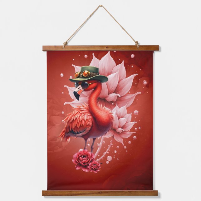 Steampunk Flamingo – Fantasy Digital Artwork  Hanging Tapestry (Front)