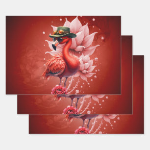 Steampunk Flamingo – Fantasy Digital Artwork  Wrapping Paper Sheet