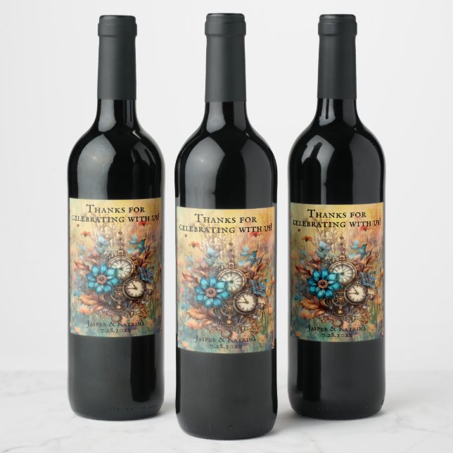 Steampunk Floral Decorative Wine Label (Bottles)