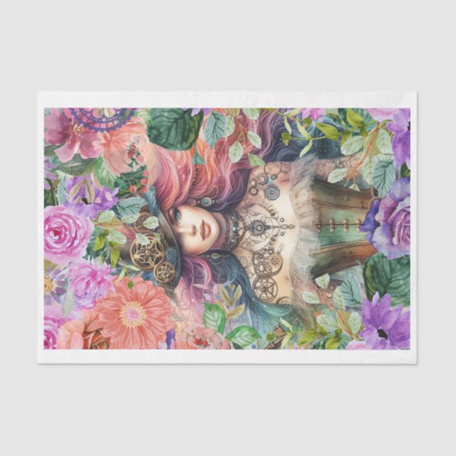 Steampunk Floral Dreams Tissue Paper (Front)