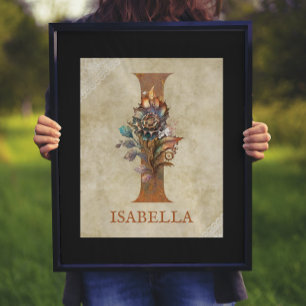 Steampunk Floral Letter I Poster