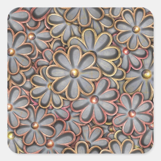 Steampunk Flower Power Square Sticker (Front)