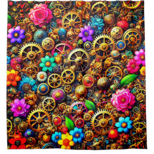 Steampunk Flowers Shower Curtain