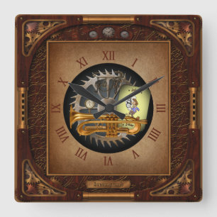 Steampunk Flumpet ~ Flügelhorn and Trumpet ~  Square Wall Clock