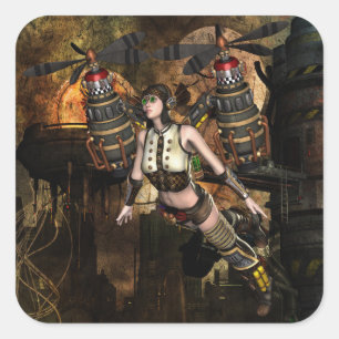 steampunk flying girl stickers