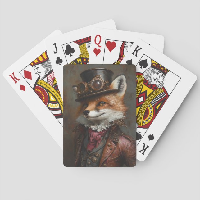 Steampunk Fox Wearing Goggles Playing Cards (Back)