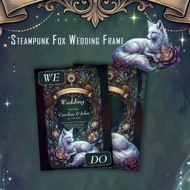 Steampunk Fox Wedding Frame.  Invitation (Creator Uploaded)