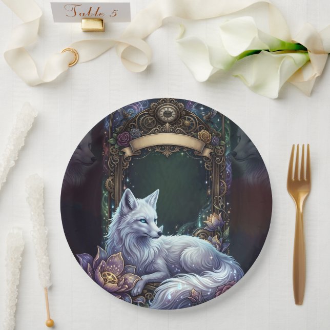 Steampunk Fox Wedding Frame.  Paper Plate (Wedding)