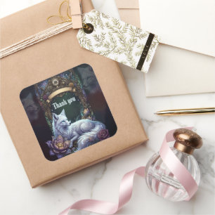 Steampunk Fox Wedding Frame. Square Sticker