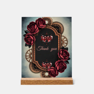 Steampunk Frame with Red Roses and Gears Acrylic Sign