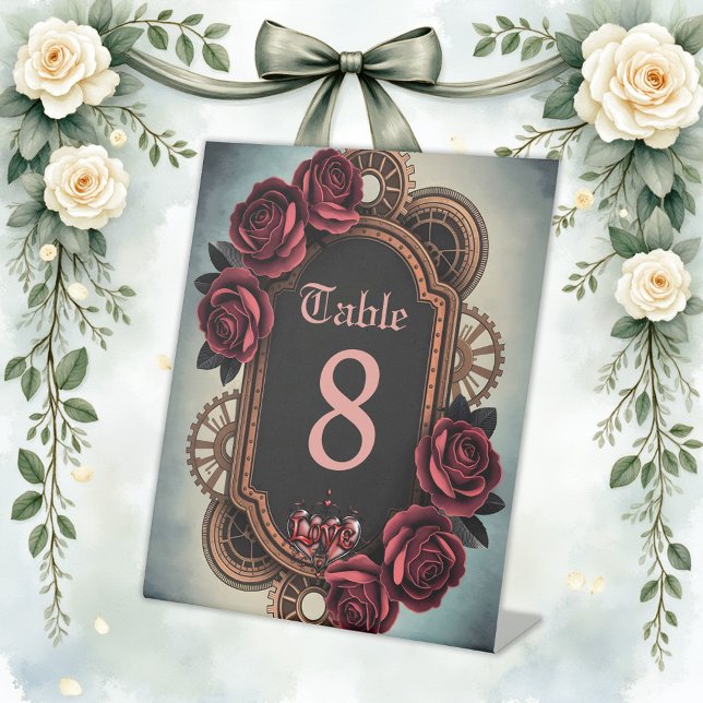 Steampunk Frame with Red Roses and Gears  Pedestal Sign (Creator Uploaded)