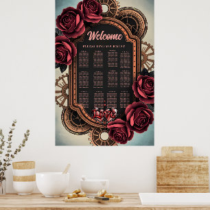 Steampunk Frame with Red Roses and Gears  Poster