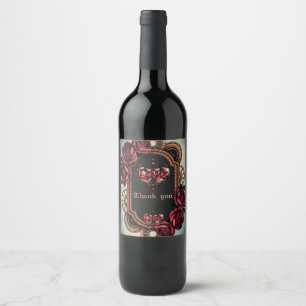 Steampunk Frame with Red Roses and Gears Wine Label