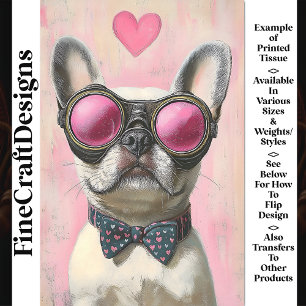 Steampunk French Bulldog + Heart AR5 Decoupage Tissue Paper