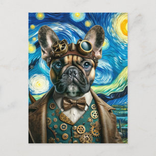 Steampunk French Bulldog in the Starry Night Postcard