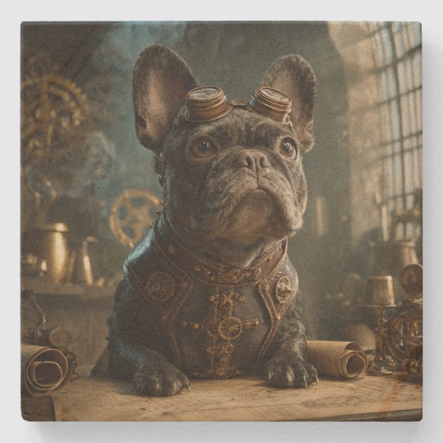Steampunk Frenchie (Edition 1) - SandStone Coaster (Front)