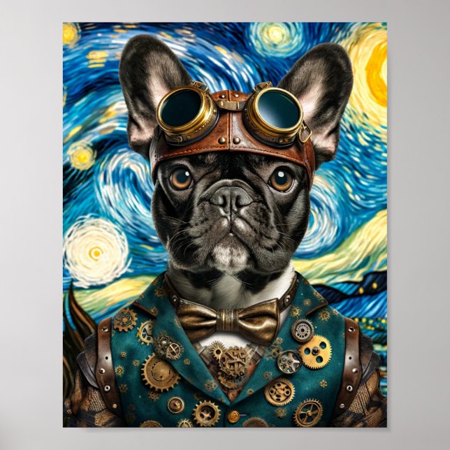 Steampunk Frenchie in the Starry Night Poster (Front)