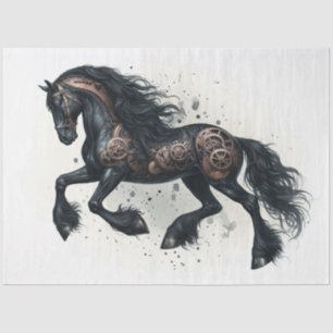 Steampunk Friesian Horse watercolor Decoupage Tissue Paper