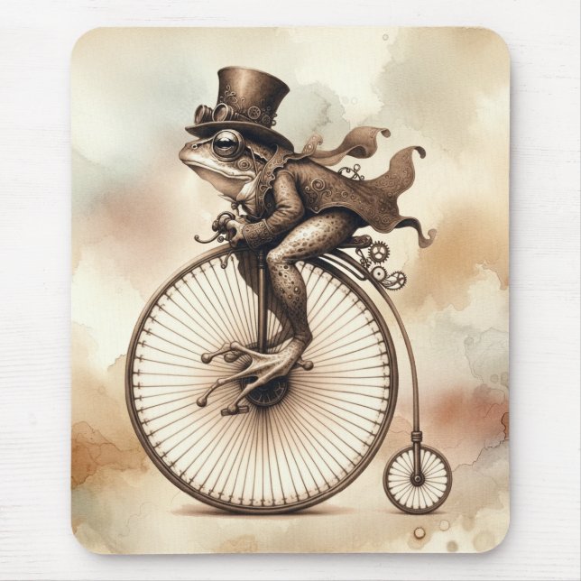 Steampunk Frog Riding a Penny-farthing Bike Mouse Mat (Front)