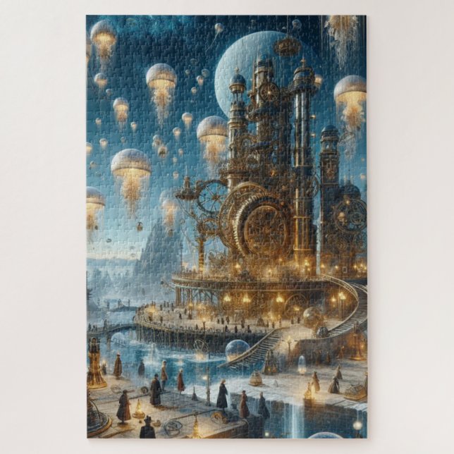 Steampunk Futuristic Ancient City with Jellyfish  Jigsaw Puzzle (Vertical)