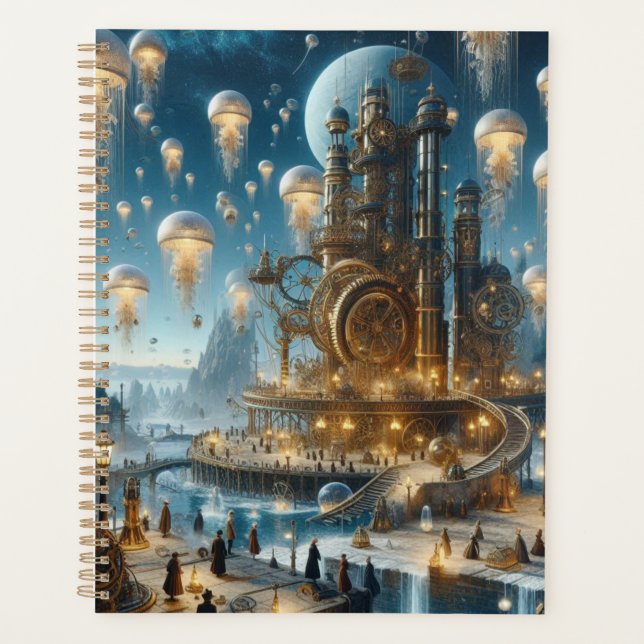 Steampunk Futuristic Ancient City with Jellyfish  Planner (Front)