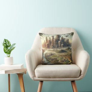 Steampunk Garden City Fantasy City Cushion