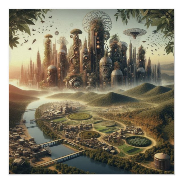 Steampunk Garden City Fantasy City Poster (Front)