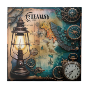 Steampunk Gas Lamp Ceramic Tile