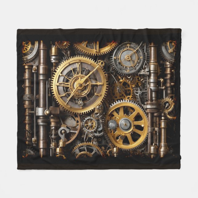 Steampunk Gear and Lever Engine Fleece Blanket (Front (Horizontal))