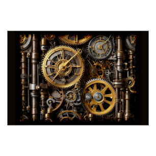 Steampunk Gear and Lever Engine Poster